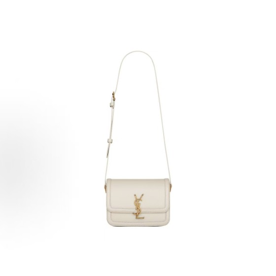SAINT LAURENT YSL SOLFERINO Gold Logo Tofu Bag, single-shoulder bag, small size, white for women